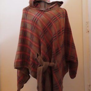 Multi color wool poncho cape with hood size M